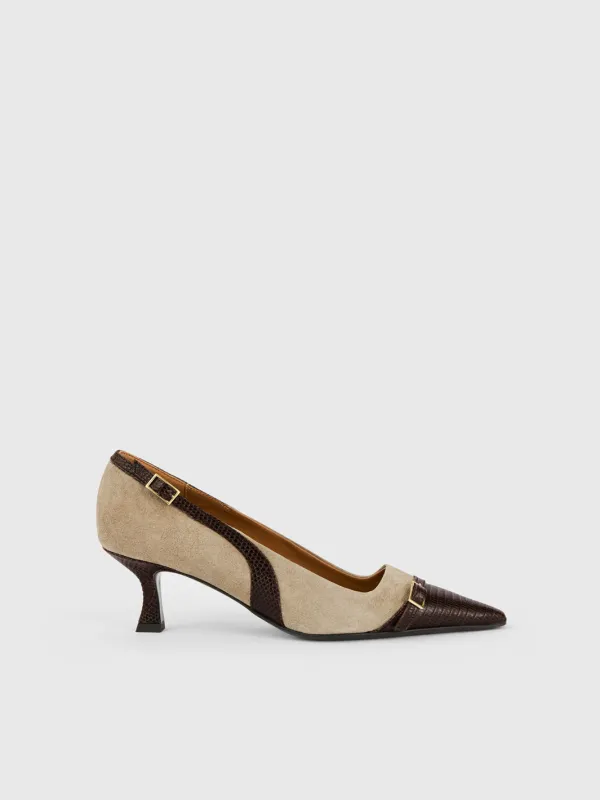 Abbadia Avena/Walnut Suede/Printed Lizard Pumps sold by ATP Atelier