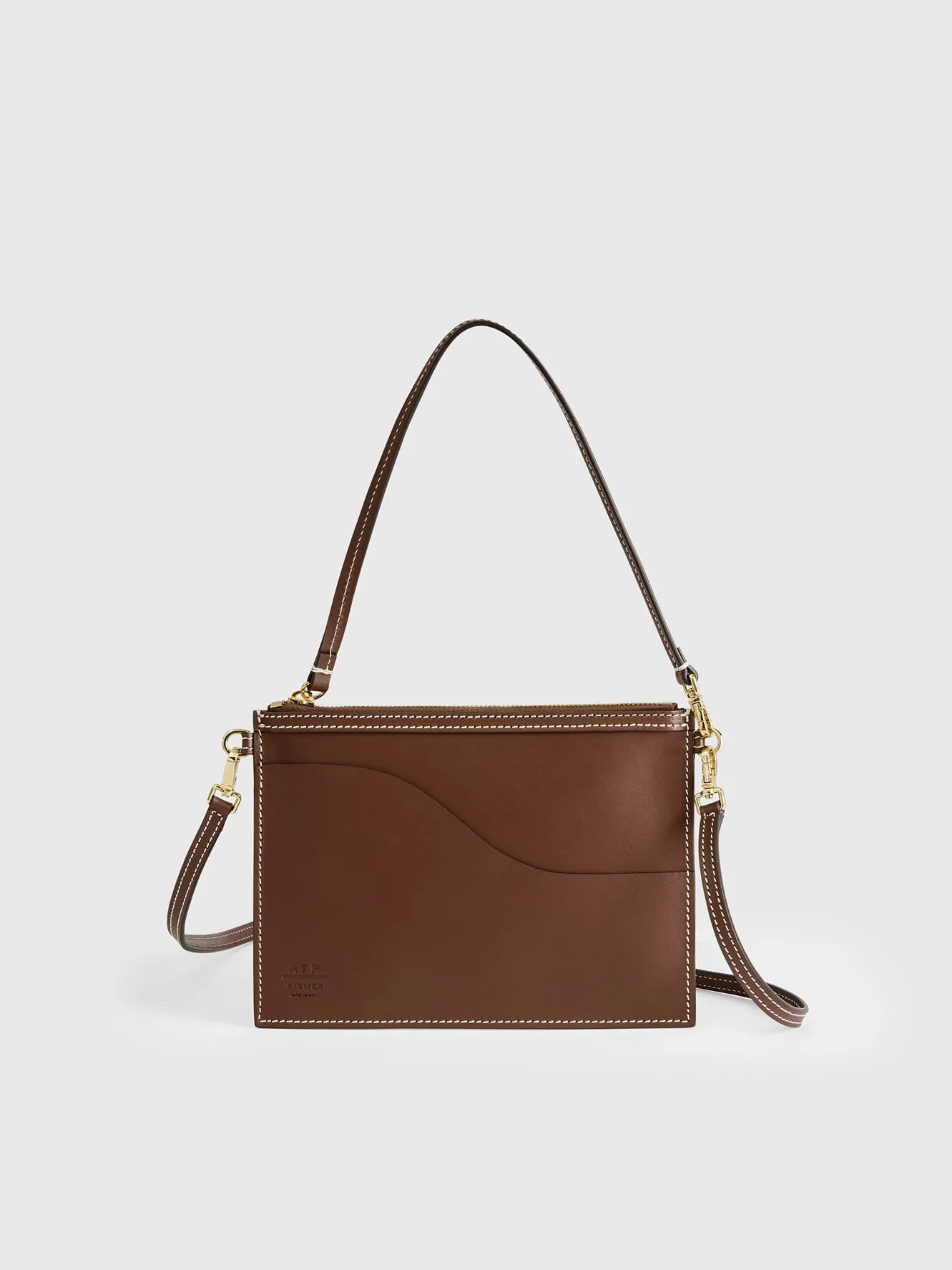 Buonarroti Cannella/Contrast Stitch Leather Pouch sold by ATP Atelier