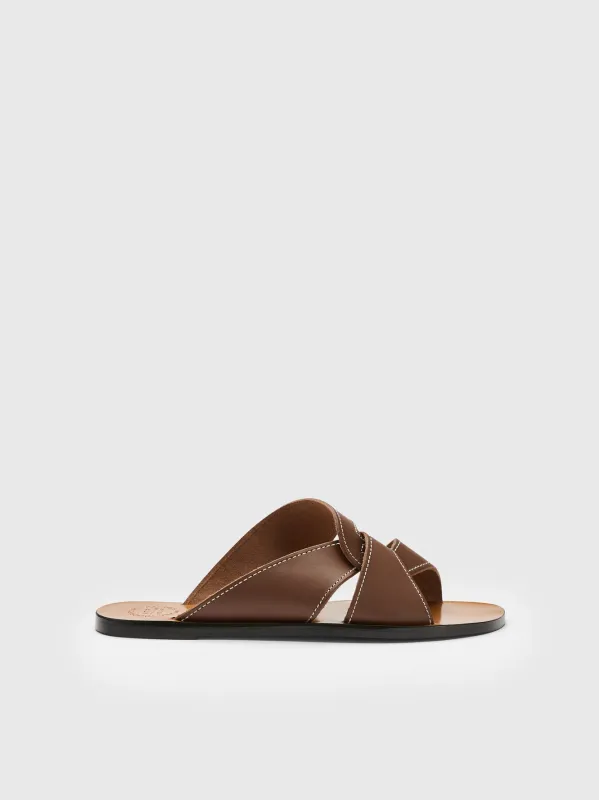Allai Cannella/Contrast Stitch Leather Flat sandals sold by ATP Atelier