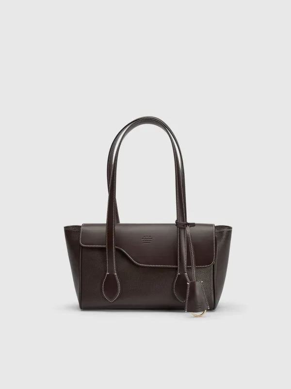 Eira Walnut/Contrast Stitch Grained Leather Shoulder bag made by ATP Atelier