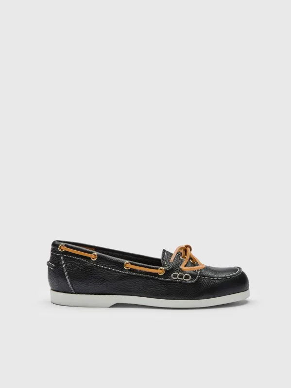 Nesso Black/Contrast Stitch Grained Leather Boat shoes made by ATP Atelier