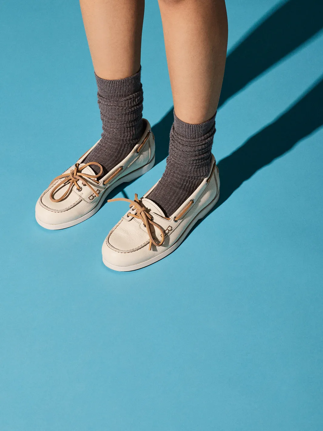 Nesso Bianco/Contrast Stitch Grained Leather Boat shoes sold by ATP Atelier product image thumbnail 4