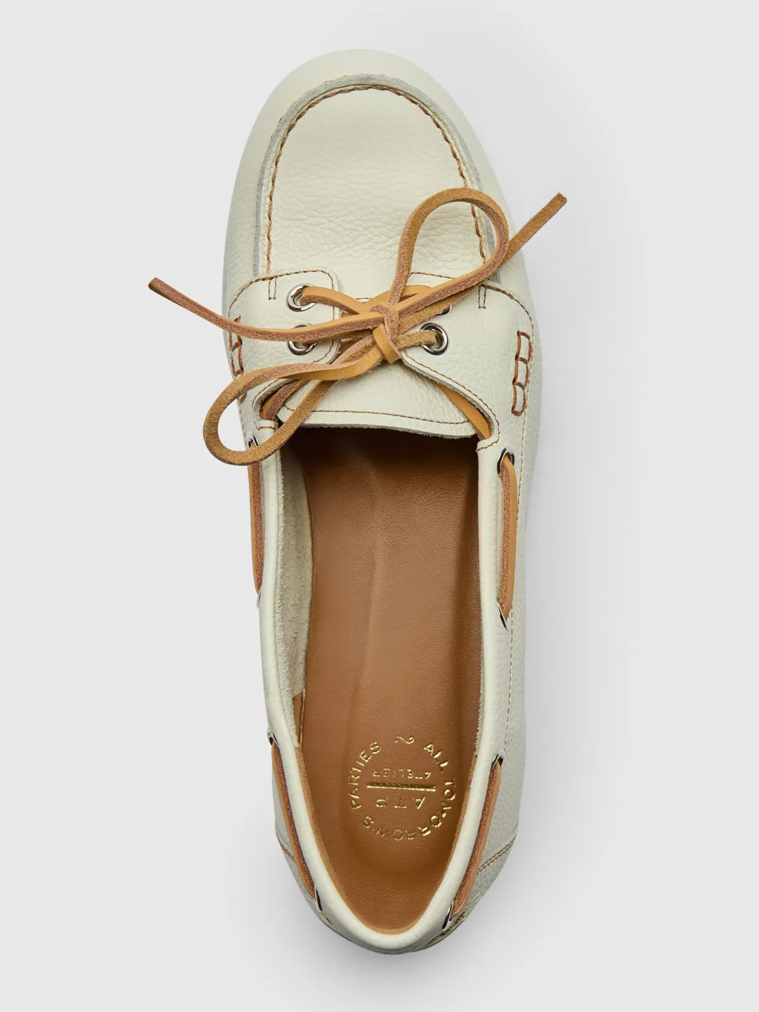 Nesso Bianco/Contrast Stitch Grained Leather Boat shoes sold by ATP Atelier product image thumbnail 3