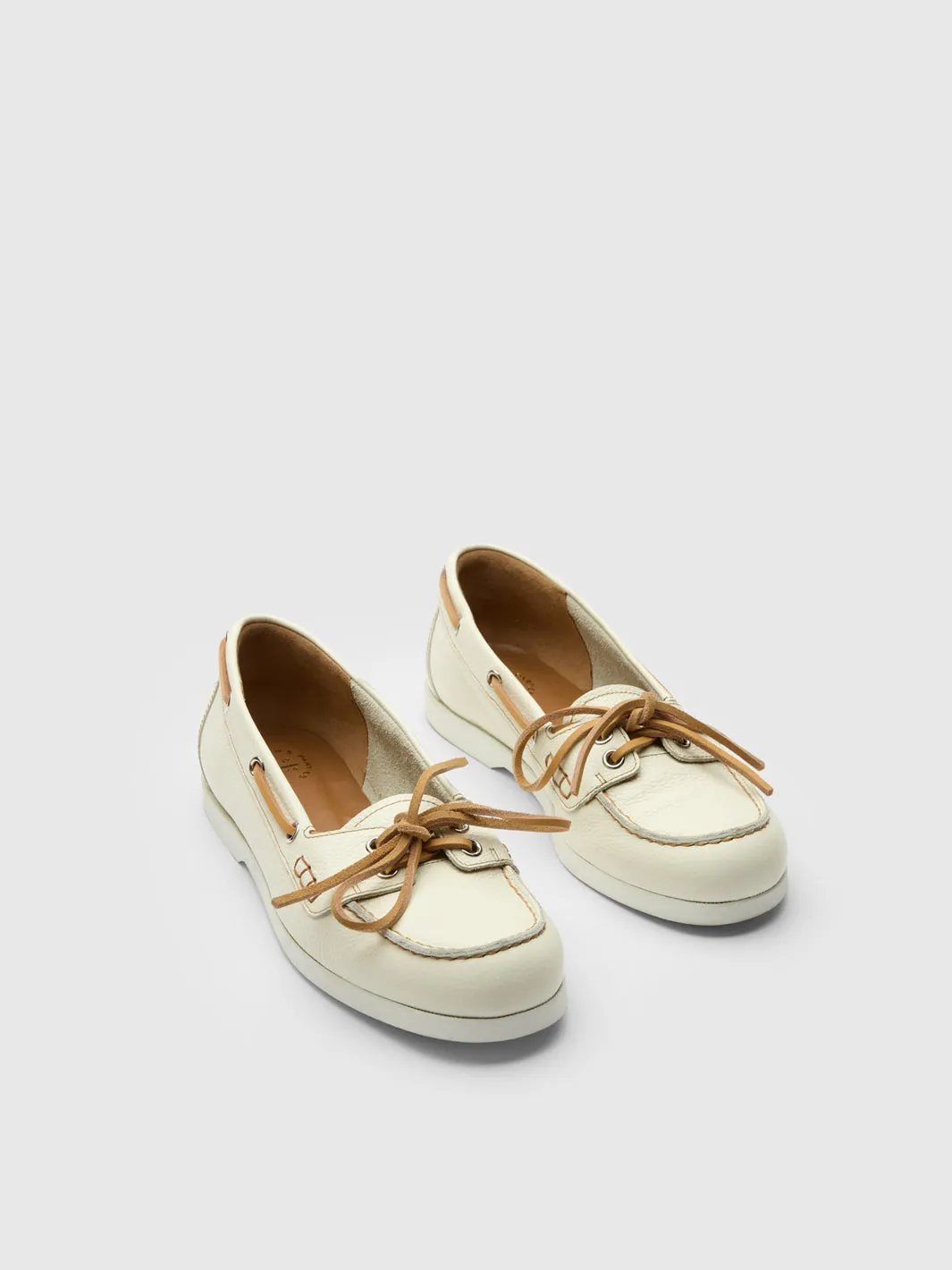 Nesso Bianco/Contrast Stitch Grained Leather Boat shoes sold by ATP Atelier product image thumbnail 2
