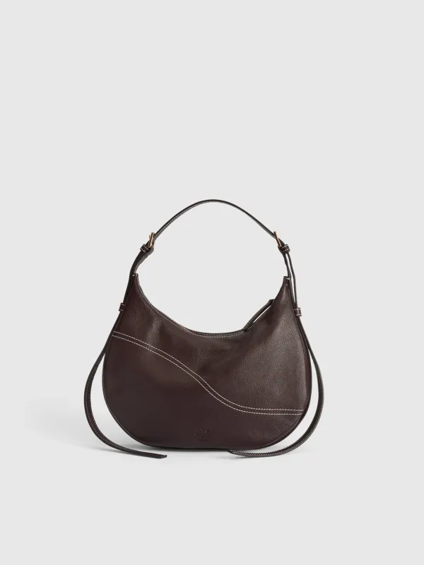 Liveri Walnut/Contrast Stitch Grained Leather Small hobo bag made by ATP Atelier