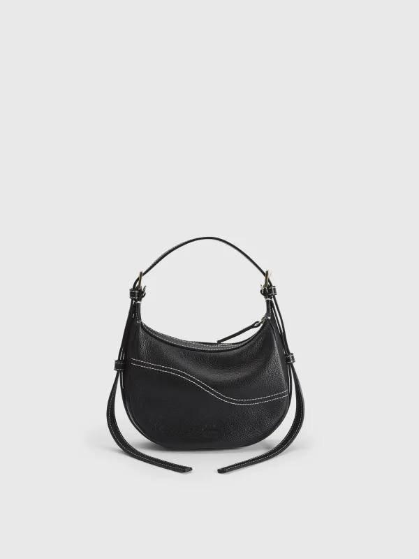 Silea Black/Contrast Stitch Grained Leather Mini hobo bag made by ATP Atelier
