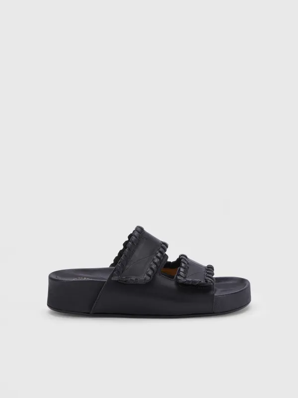 Furlo Stitch Black Leather Comfy Sandals made by ATP Atelier