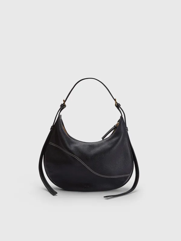 Liveri Black/Contrast Stitch Grained leather Small hobo bag made by ATP Atelier