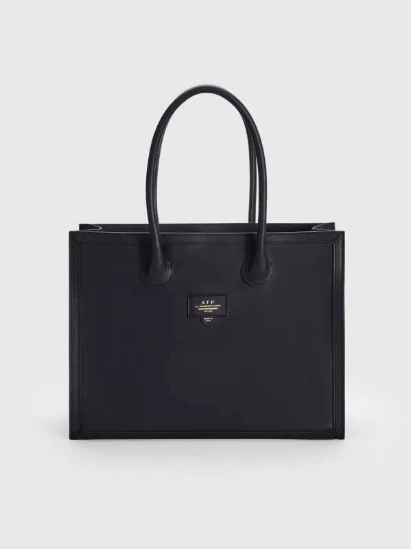 Montefalcione Black Leather Book bag sold by ATP Atelier