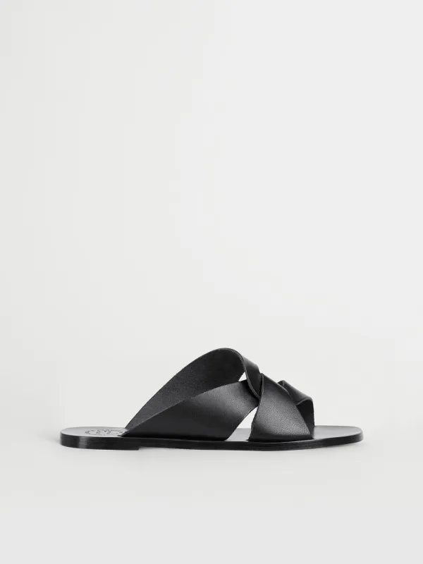 Allai Black Leather Flat sandals made by ATP Atelier