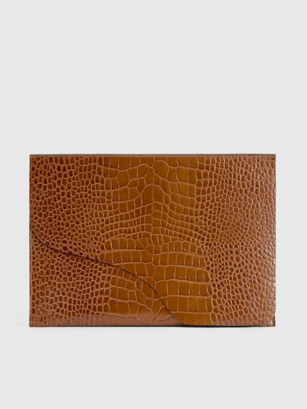 Sardegna Media Cannella Printed Croco/Leather Laptop case made by ATP Atelier