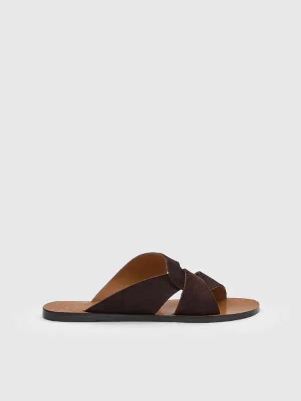 Allai Walnut Suede Flat sandals made by ATP Atelier