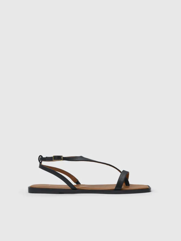 Livo Black Leather Strappy sandals made by ATP Atelier