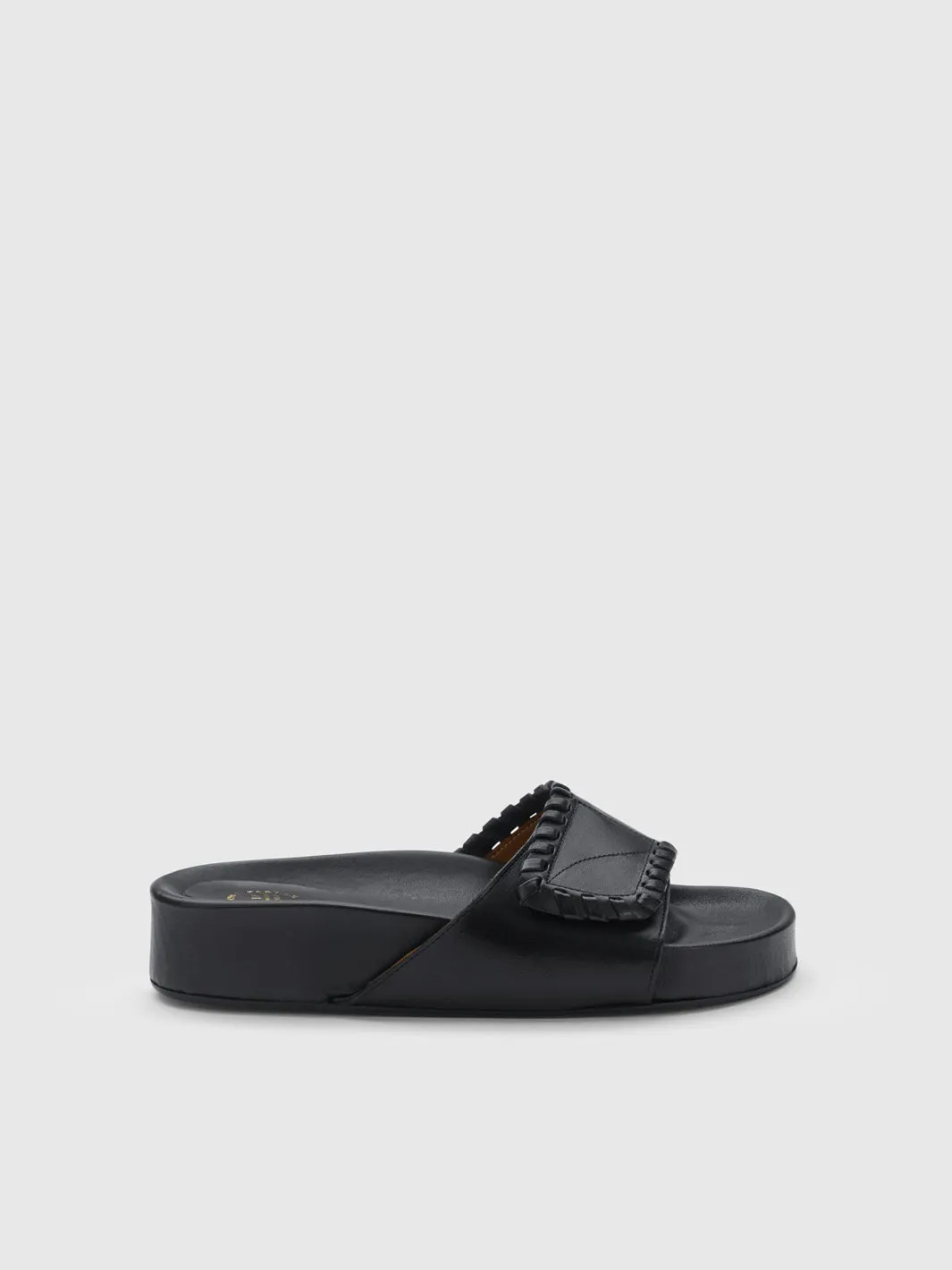 Novella Stitch Black Leather Comfy sandals sold by ATP Atelier