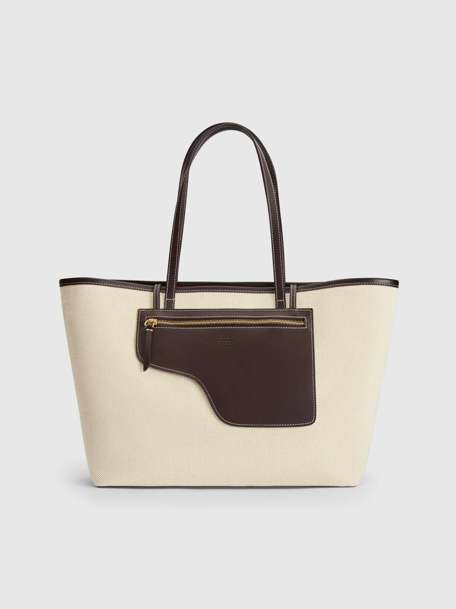 Eraclea Ecru/Walnut Canvas/Leather Large tote bag sold by ATP Atelier