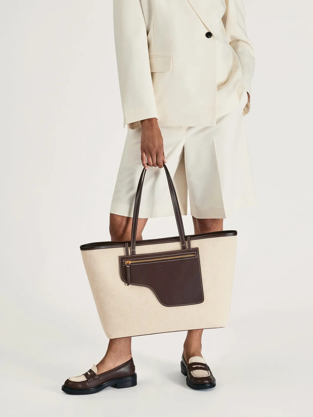 Eraclea Ecru/Walnut Canvas/Leather Large tote bag sold by ATP Atelier product image thumbnail 3