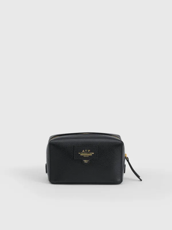 Capanne Black Grained Leather Beauty Bag made by ATP Atelier
