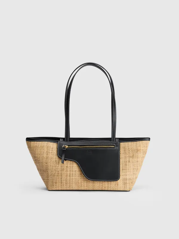 Gaiba Natural/Black Raffia/Leather Mini tote bag made by ATP Atelier