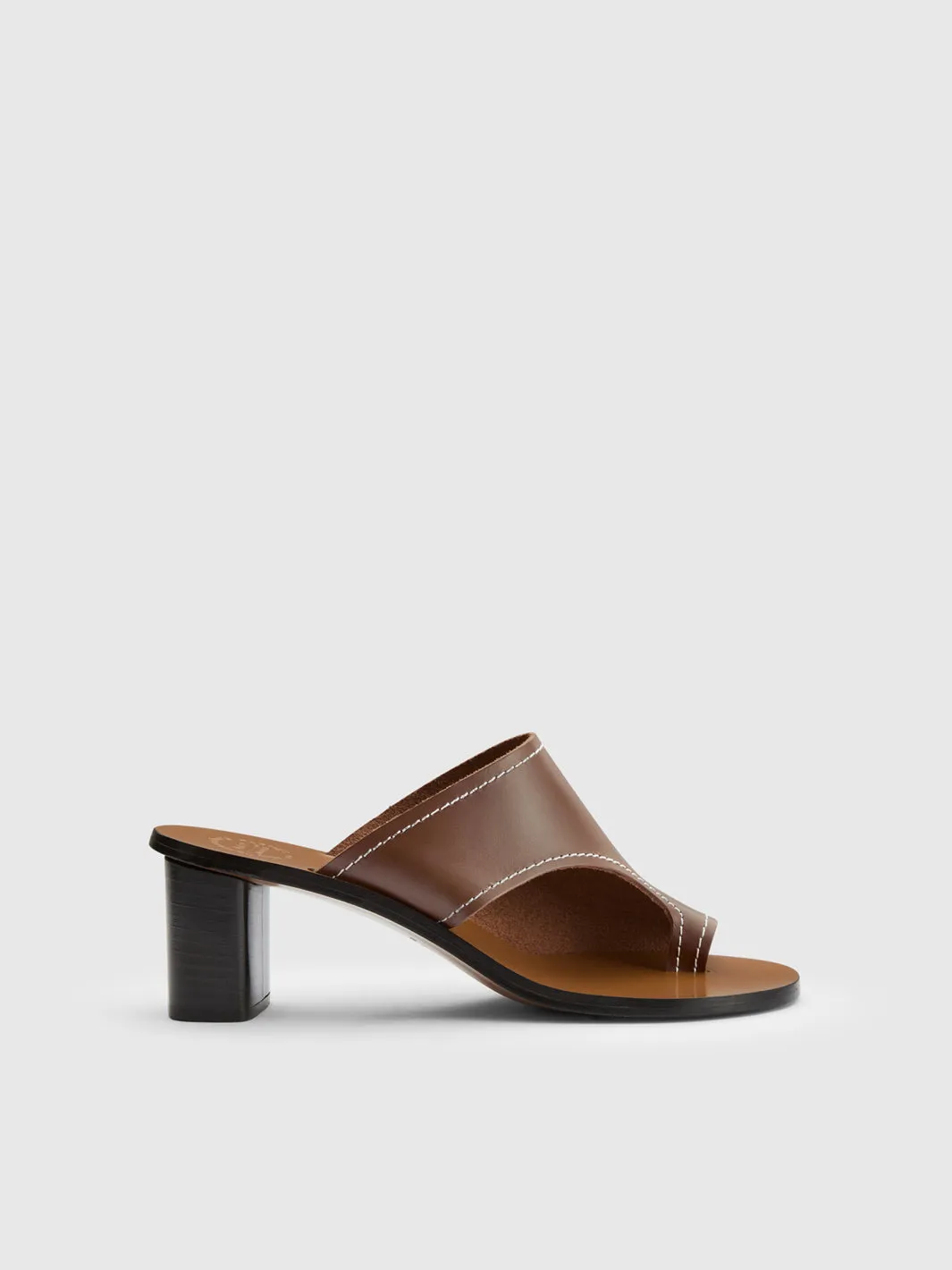 Rosate Cannella/Contrast Stitch Leather Cutout heeled sandals sold by ATP Atelier