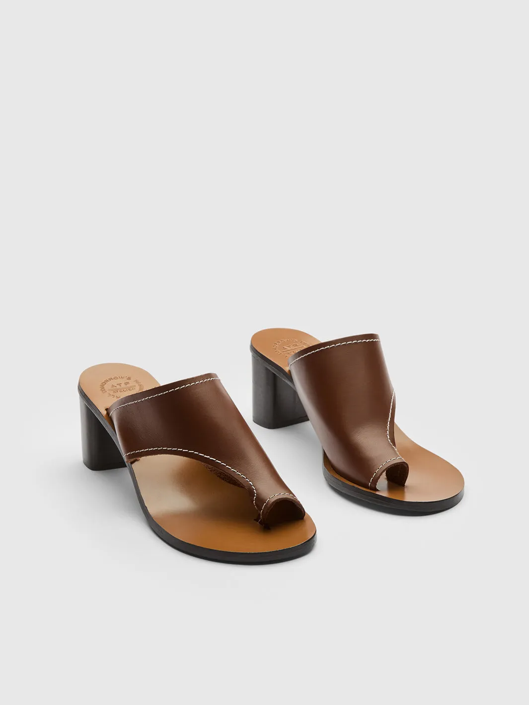 Rosate Cannella/Contrast Stitch Leather Cutout heeled sandals sold by ATP Atelier product image thumbnail 2