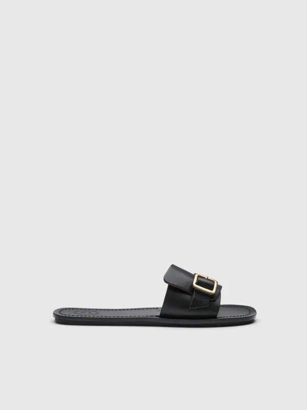 Velturno Black Leather Flat sandals made by ATP Atelier