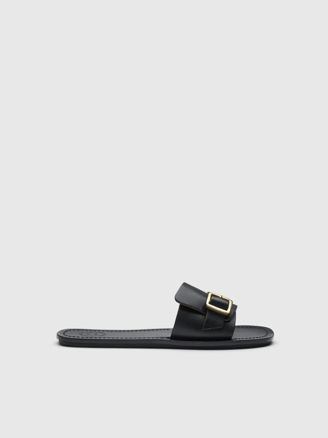 Velturno Black Leather Flat sandals sold by ATP Atelier