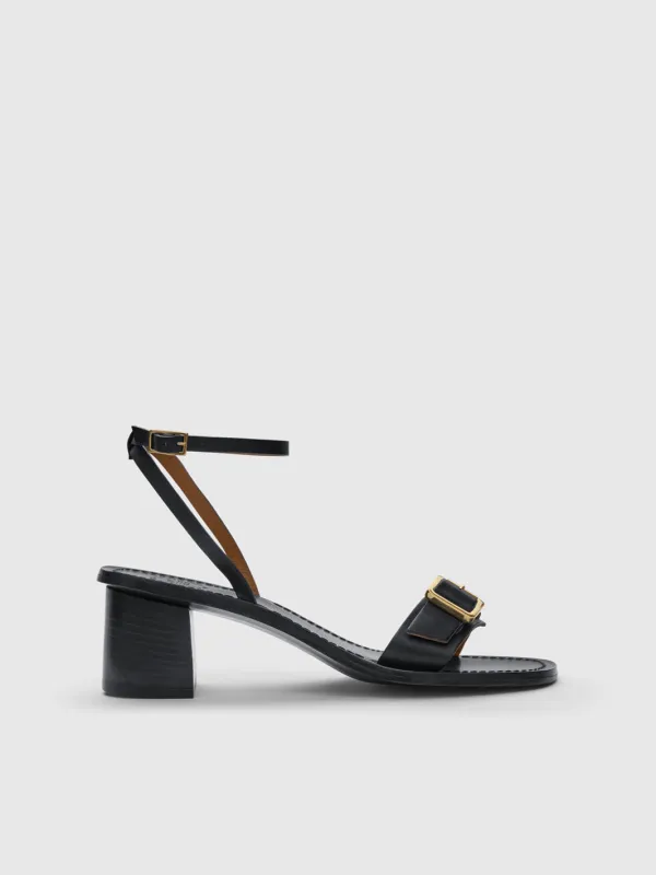 Mori Black Leather Ankle strap heels made by ATP Atelier