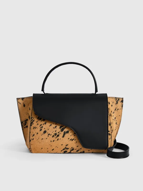 Arezzo Black/Cannella Printed Mini Cow/Leather Handbag made by ATP Atelier