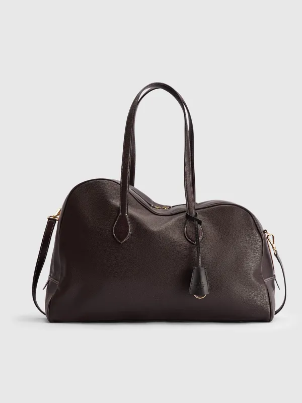 Meda Walnut/Contrast Stitch Grained Leather Top handle bag made by ATP Atelier