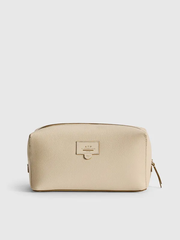 Pomaia Mandorla Grained Leather Beauty Bag made by ATP Atelier