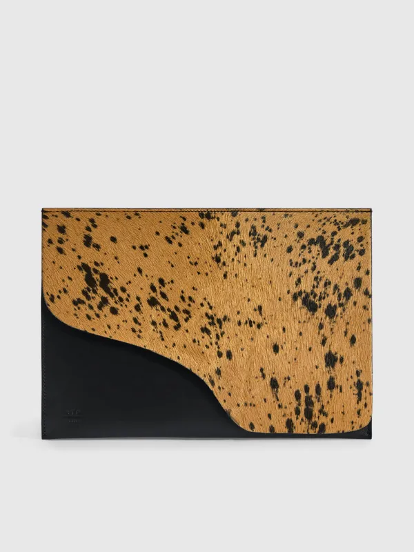 Sardegna Media Cannella/Black Printed Mini Cow/Leather Laptop case made by ATP Atelier