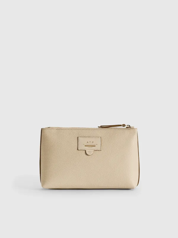 Solaio Mandorla Grained Leather Beauty Bag made by ATP Atelier