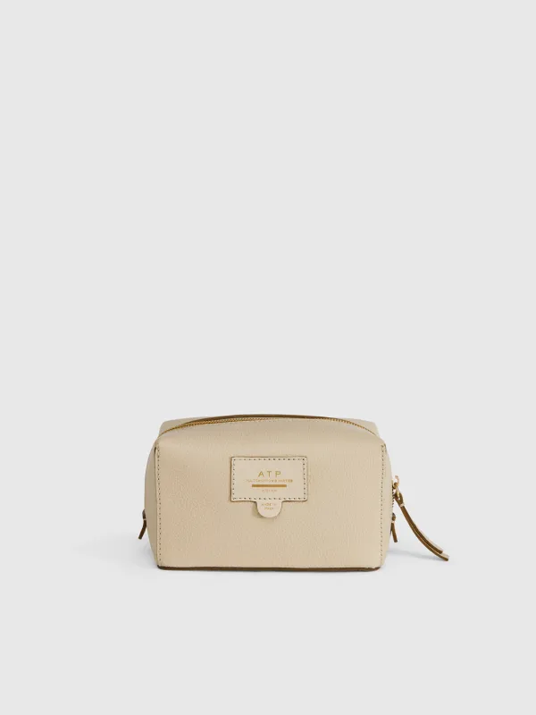 Capanne Mandorla Grained Leather Beauty Bag made by ATP Atelier
