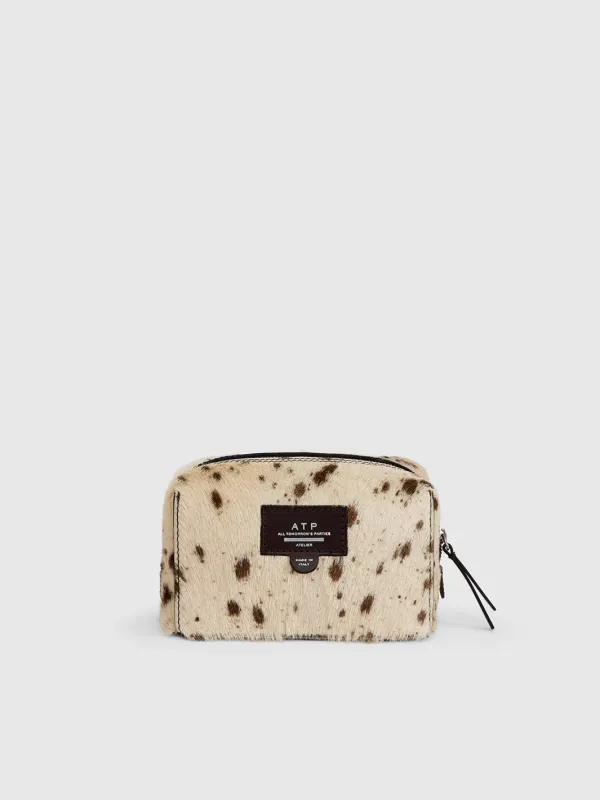 Capanne Mandorla Printed Mini Cow Beauty Bag made by ATP Atelier