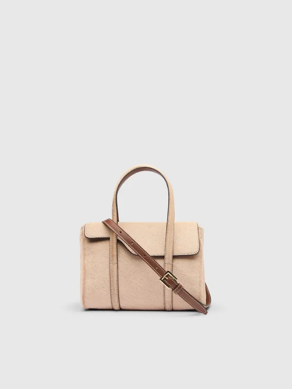 Carloforte Marmotta/Cannella Pony/Leather Top handle bag made by ATP Atelier