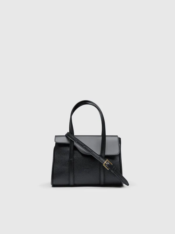 Carloforte Black Grained Leather/Leather Top handle bag made by ATP Atelier
