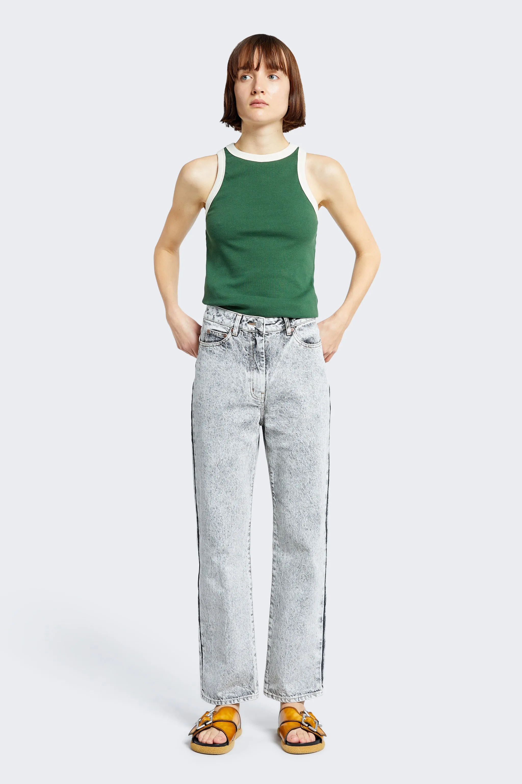 Evade Straight Leg Jean Ecru Acid Wash sold by Kloke