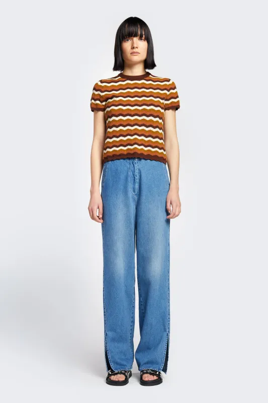 Ellipse Hem Split Pant Mid Blue made by Kloke