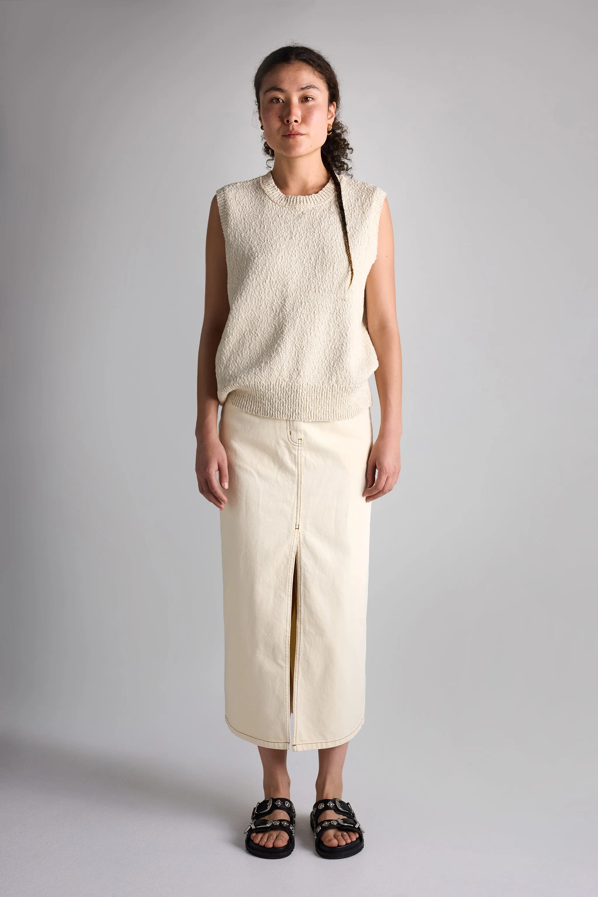 Vivendi Denim Skirt Ecru sold by Kloke