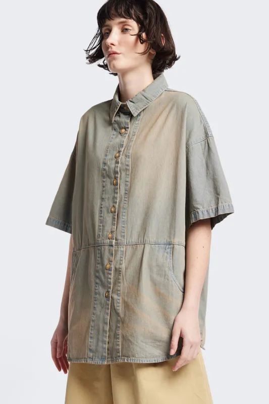 Province S/S Denim Shirt Blue Pink Fade made by Kloke