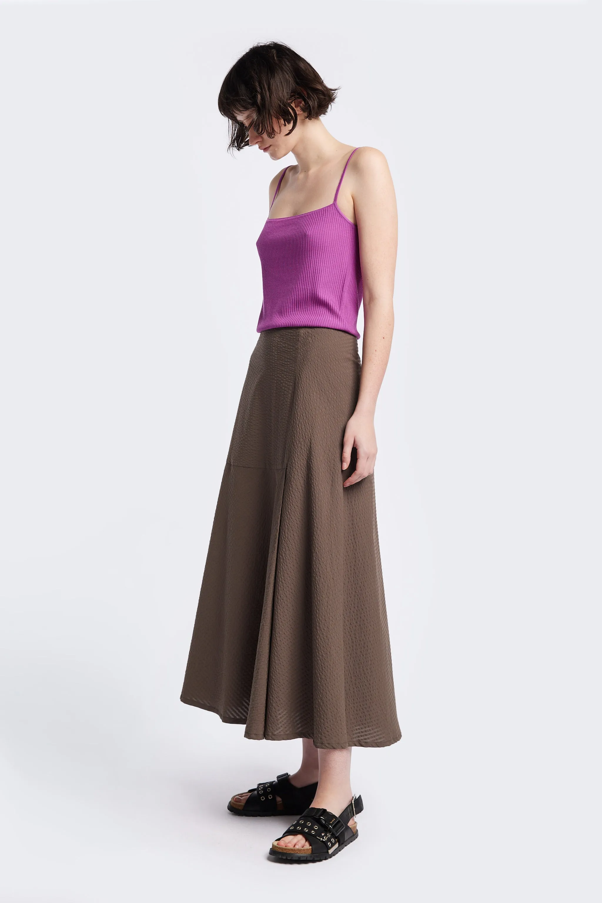 Abroad Panel Skirt Brown sold by Kloke