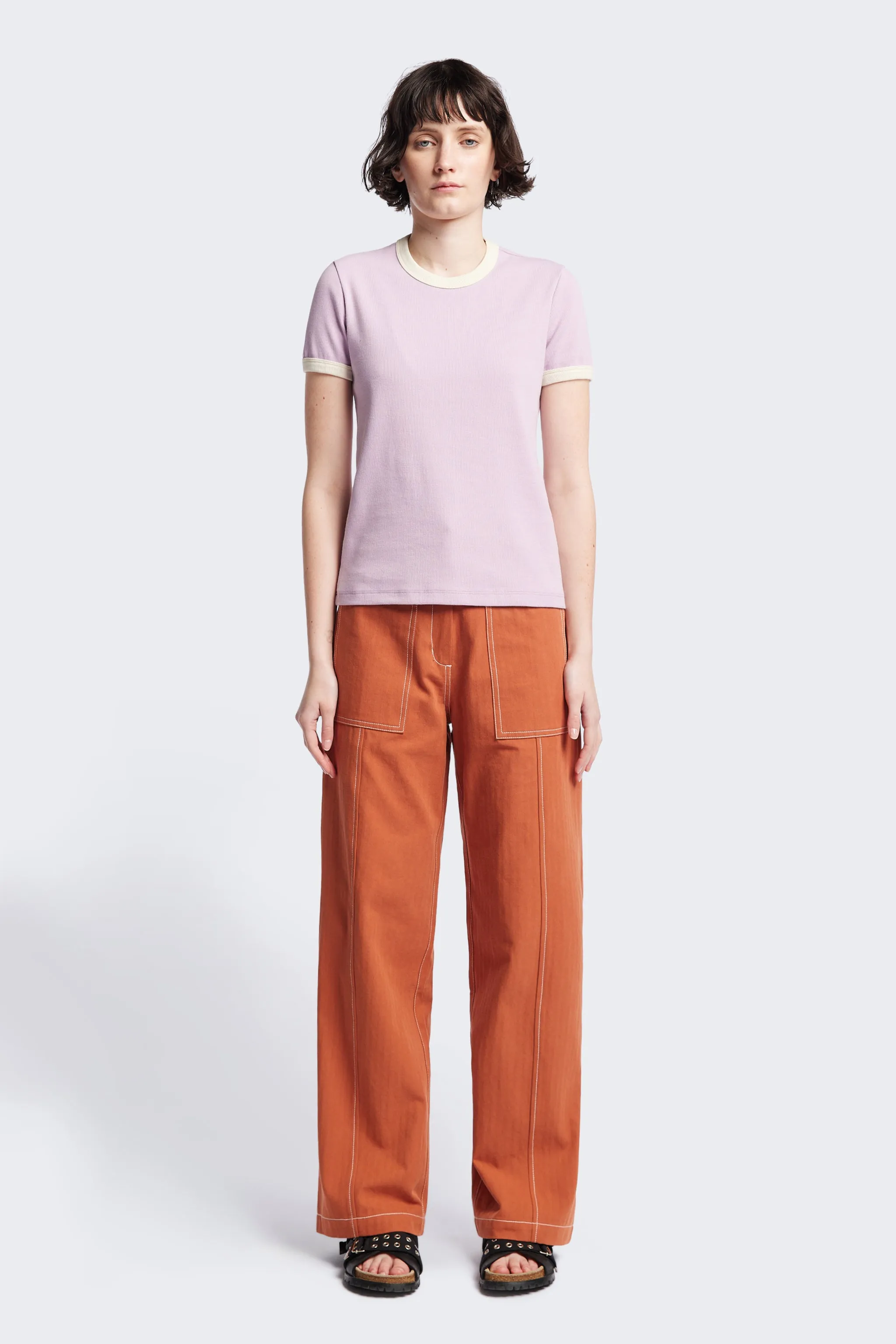Veil Rib Tee Lilac/Ecru Bind sold by Kloke