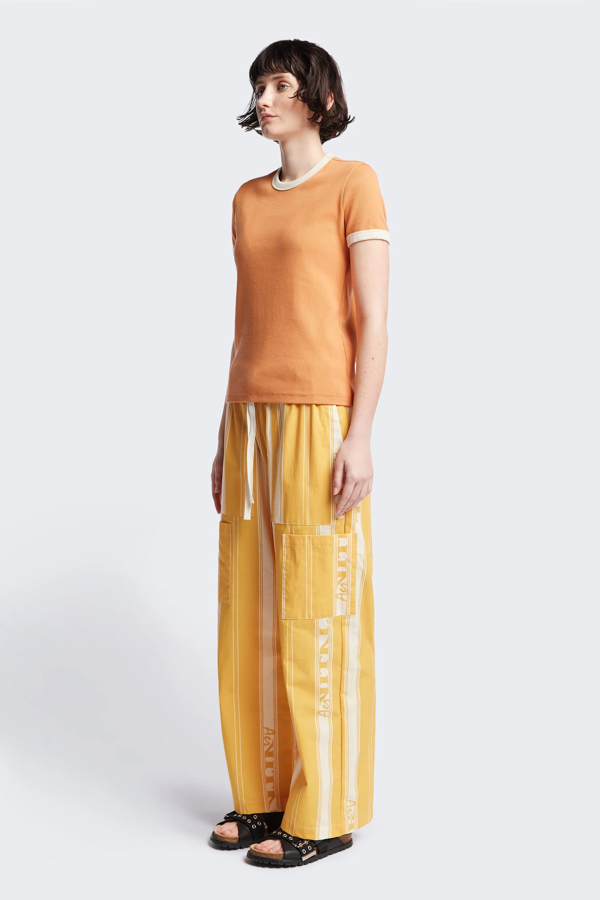 Veil Rib Tee Pastel Orange/Ecru Bind sold by Kloke