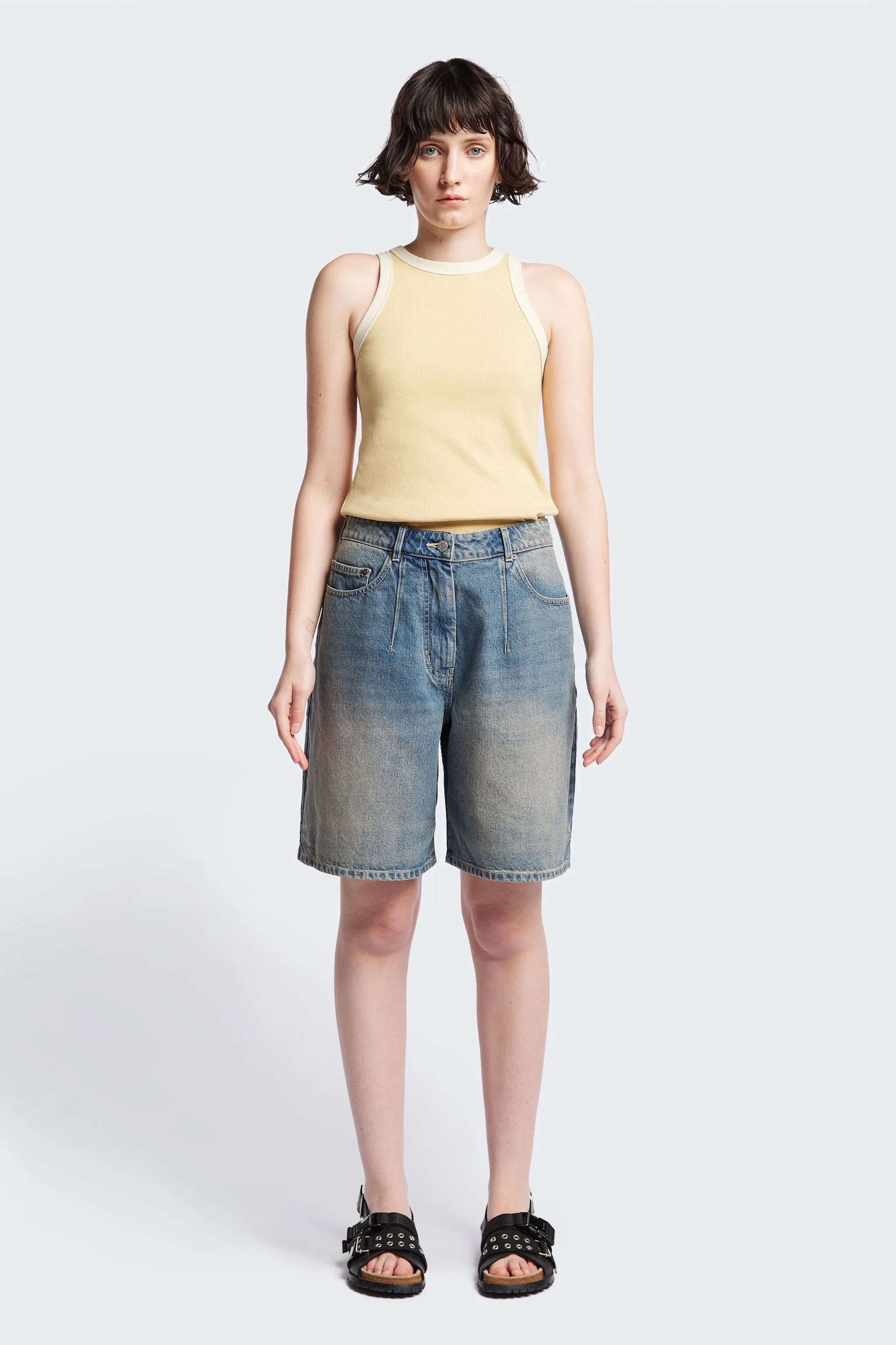 Flux Racer Back Tank Butter w Ecru Bind sold by Kloke