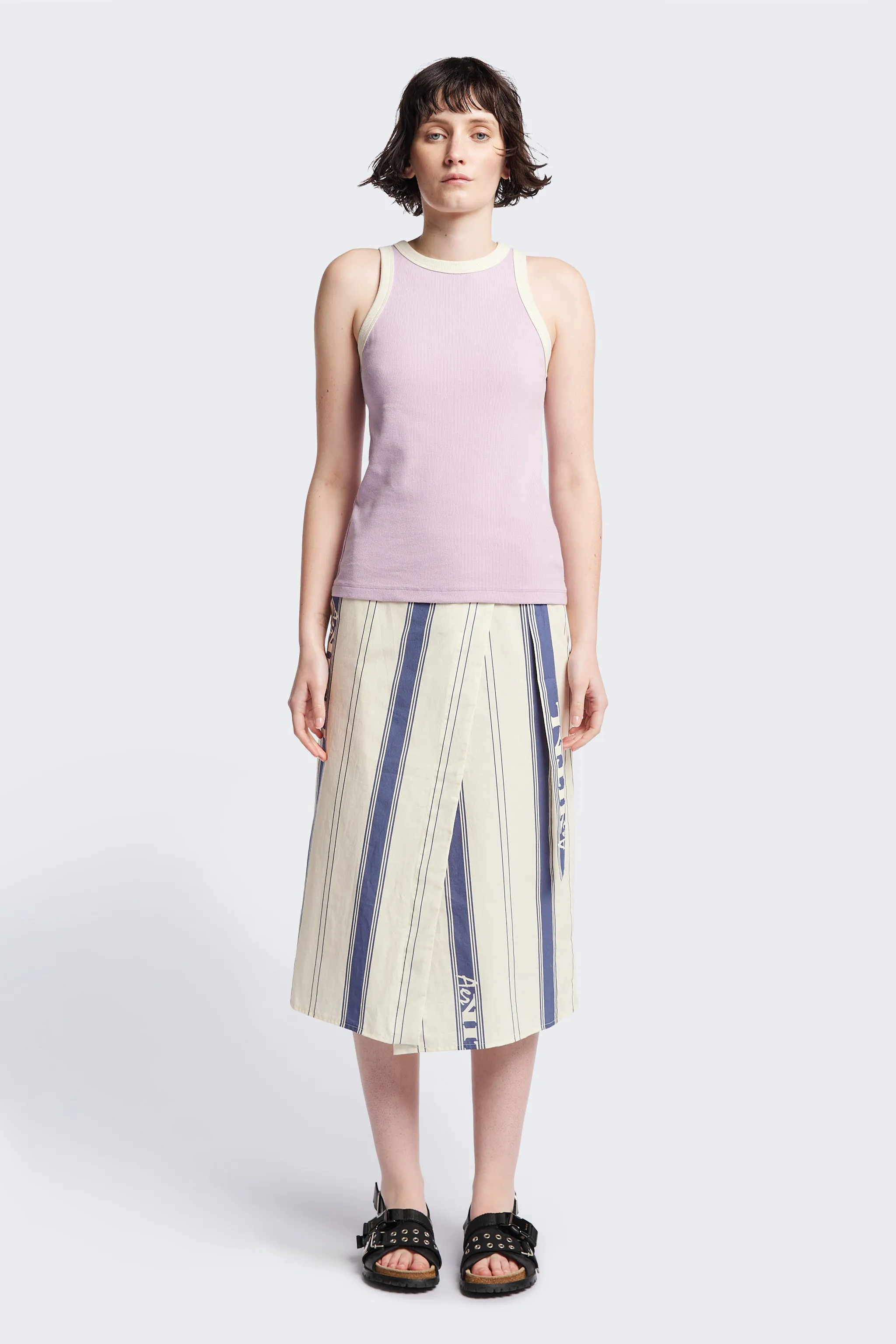 Flux Racer Back Tank Lilac w Ecru Bind sold by Kloke