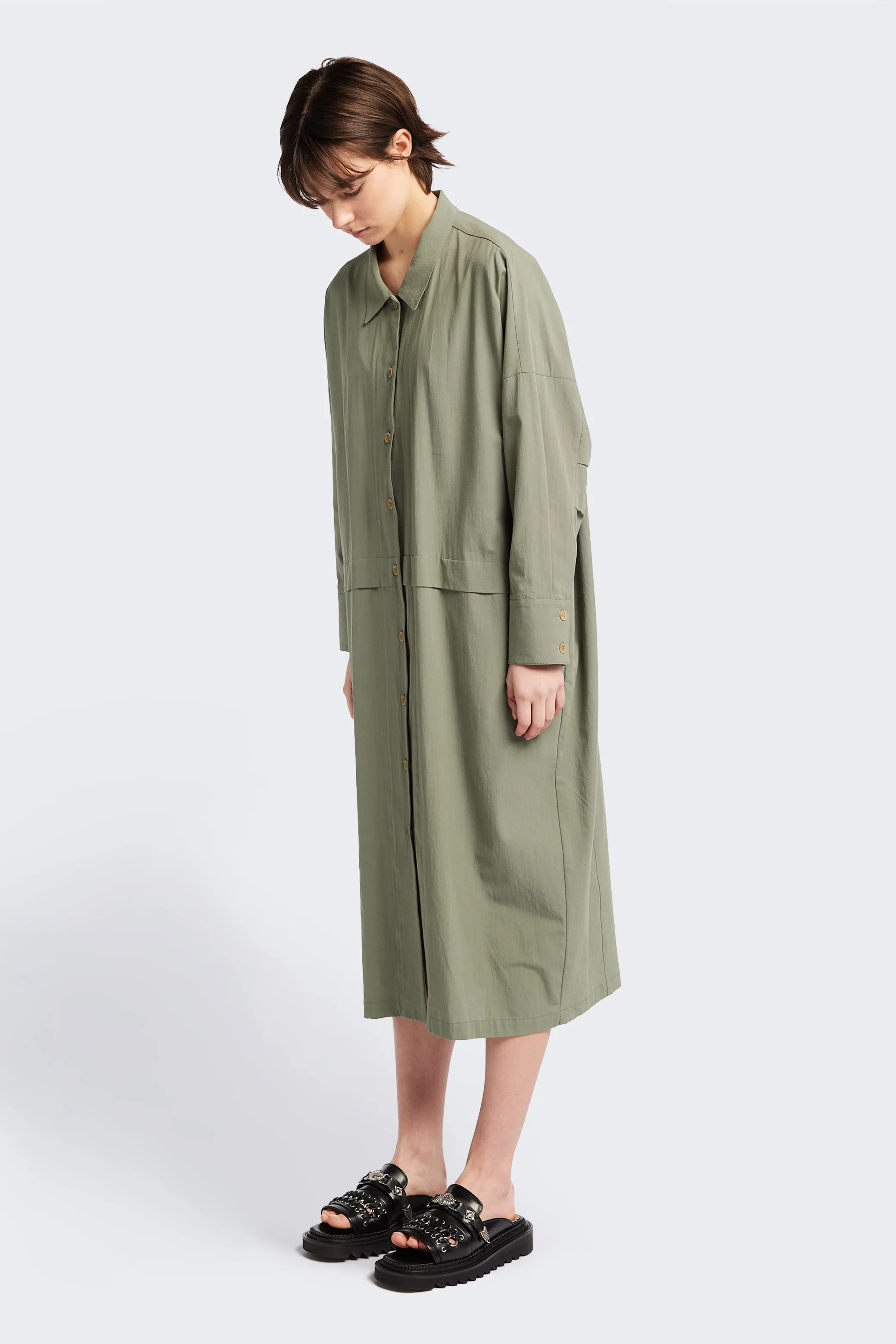 Sundown Shirt Dress Olive sold by Kloke