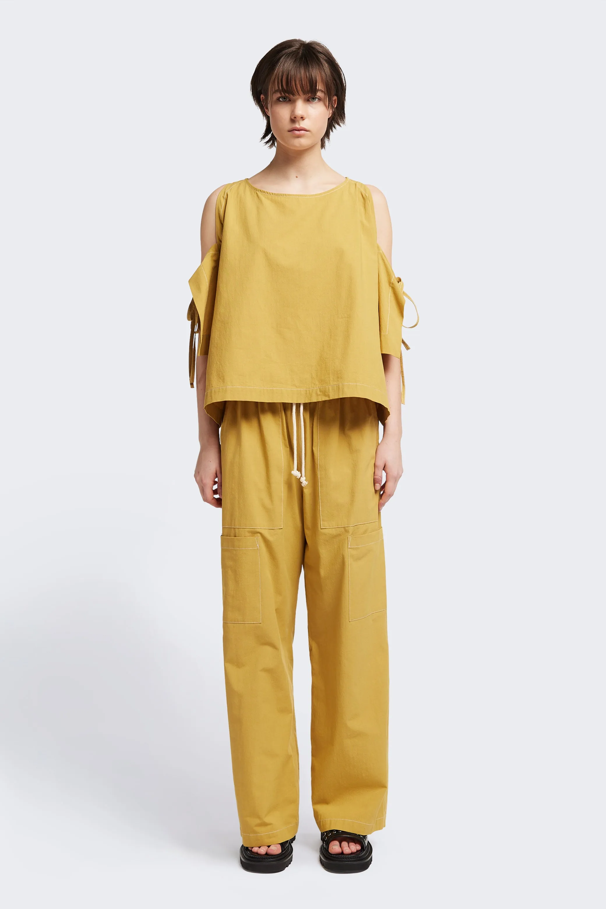 Open Shoulder Top Mustard sold by Kloke