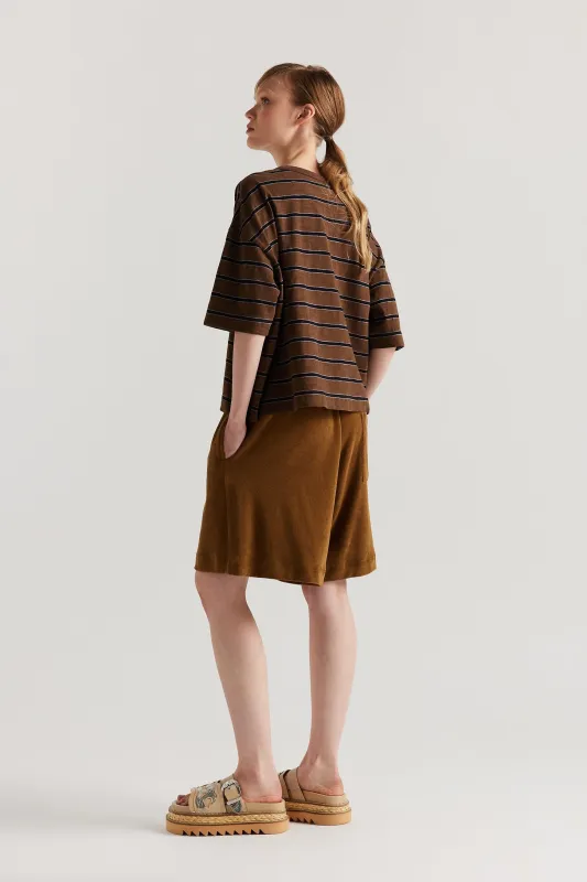 Obelisk Feeder Stripe Tee Brown/Black/Lilac Stripe made by Kloke