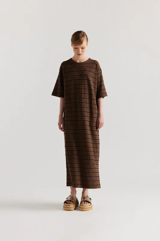 Fidelity Dress Brown/Black/Lilac Stripe sold by Kloke