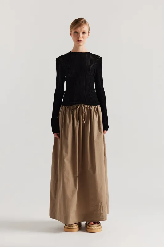 Tempo Gathered Skirt Taupe sold by Kloke